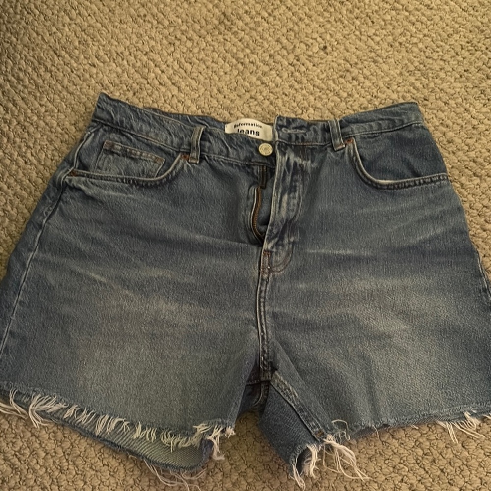 Reformation Blue Jean Shorts Distressed Raw Hem